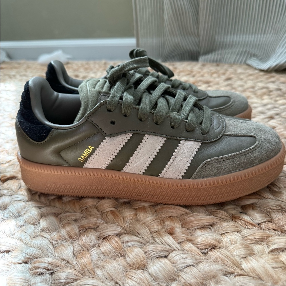 adidas Olive Green & White Samba with Gum Sole